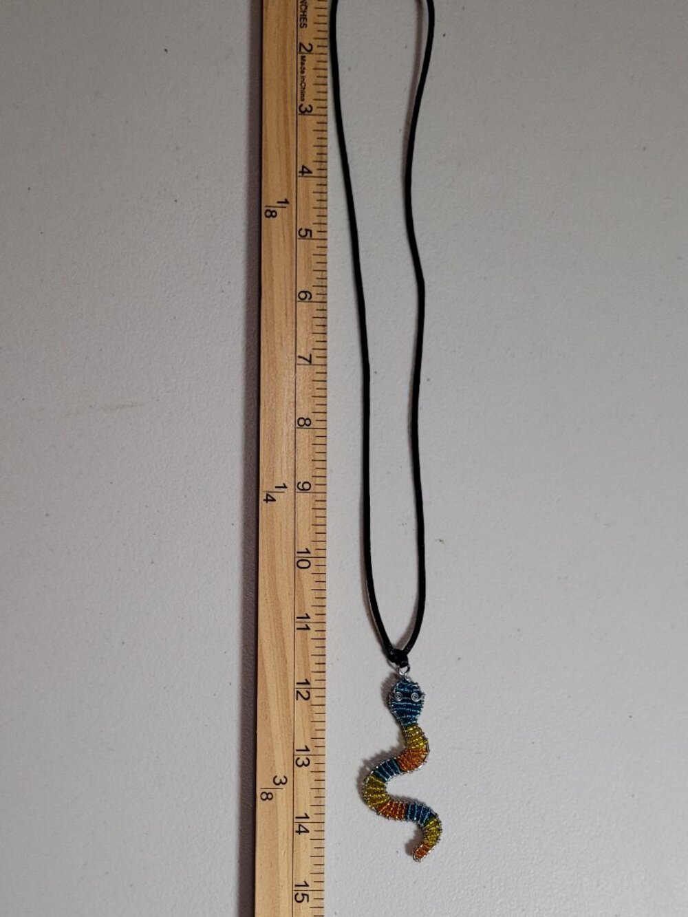 Necklace SNAKE Rainbow Multicolor Beads Metal 14.5 inches Tie Cord Unique BoHo - Picture 6 of 10
